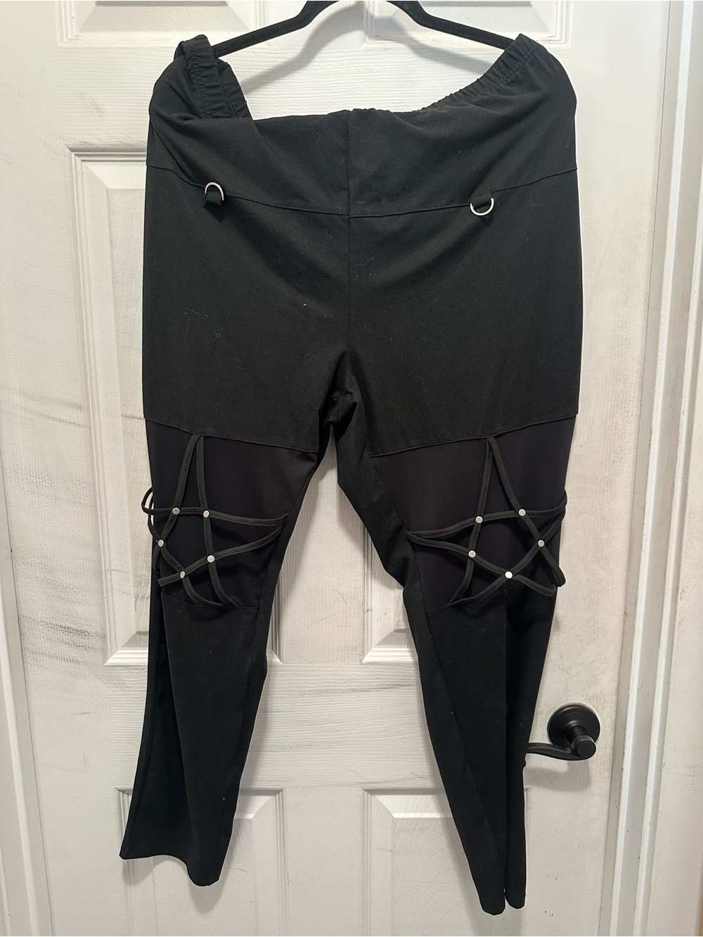 Black Star Strap Detail Leggings Goth Cyber Pagan Industrial Clubwear Plus Size
